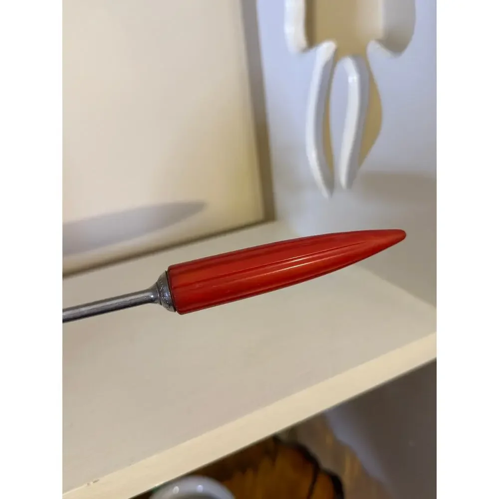 Androck Red Bakelite Bullet Handle Side Spout Ladle Vintage Mid-century Retro